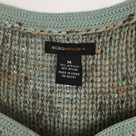 BCBGMaxAzaria Crochet Tunic Dress Mini Dress Green Knit Cap Sleeves - Picture 5 of 8